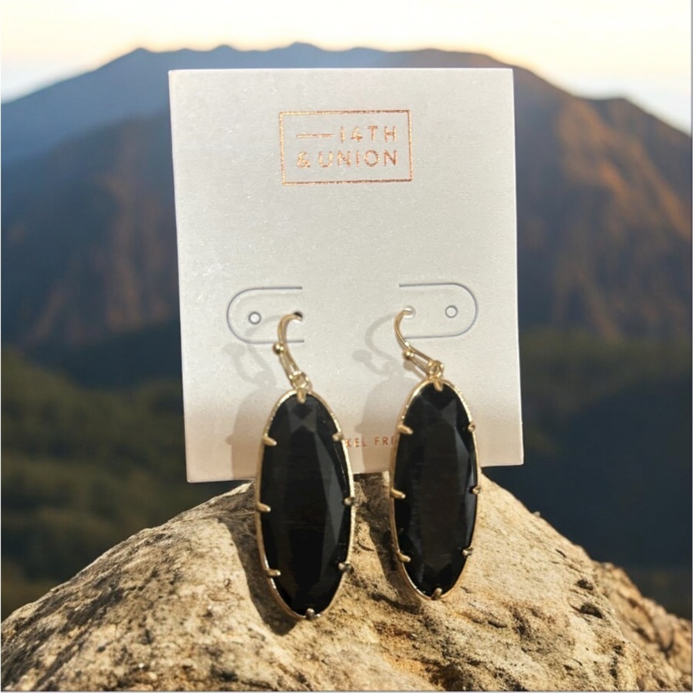 Nordstrom Black And Gold Accent Earrings 14th And Union Nickel-Free NWT